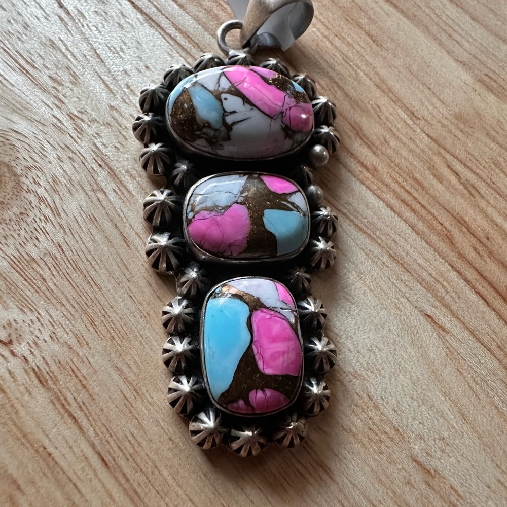 Sterling turquoise cotton candy pendant